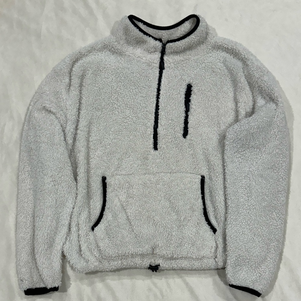 Xl White Sherpa Fleece Plush Full Zip Up Jacket 🧥